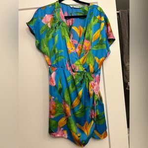 Blue flowered silk dress. Worn once!